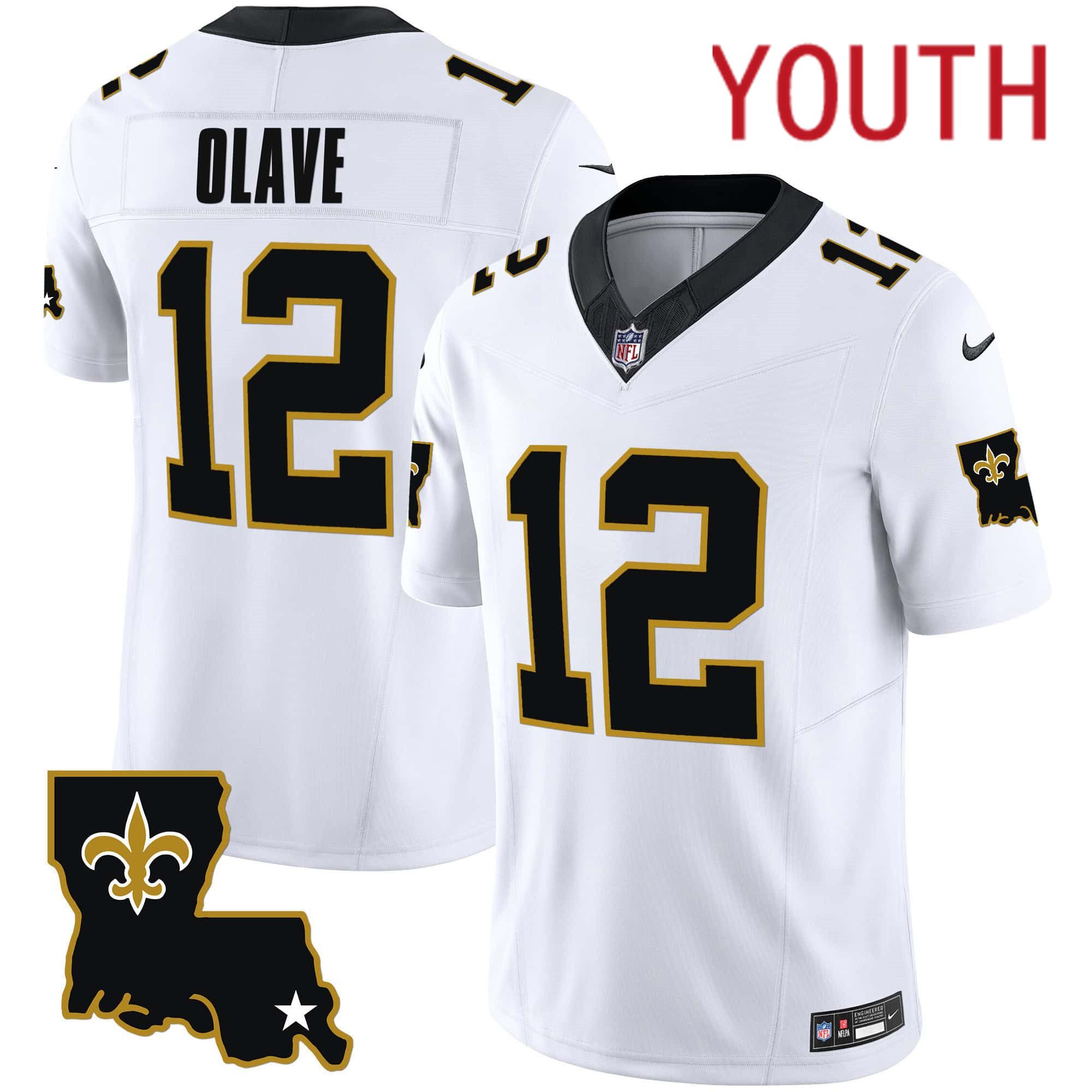 Youth New Orleans Saints #12 Olave White 2024 Nike 1987 Legacy Vapor Limited NFL Jersey